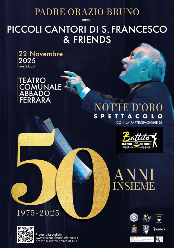 Locandina per i 50 anni di attività dei Piccoli Cantori di San Francesco: Notte d'Oro - 50 anni insieme